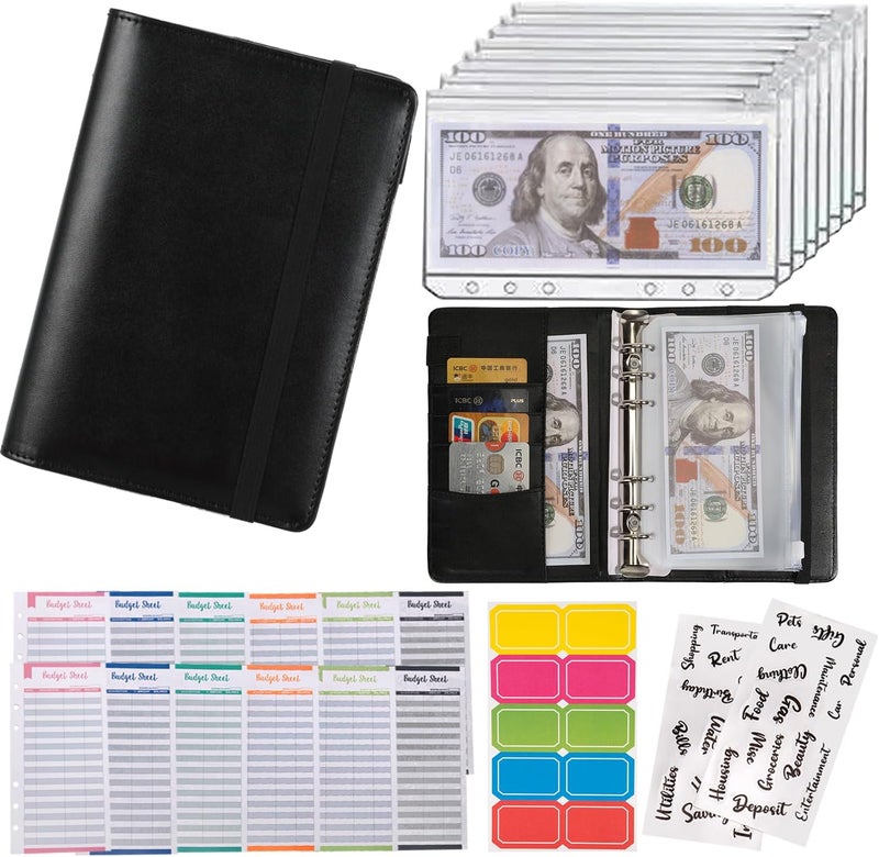 NICOOTHBudget Binder Cash Envelopes A6 Money Saving Binder with Zipper envelopes (A6black) - Image 1